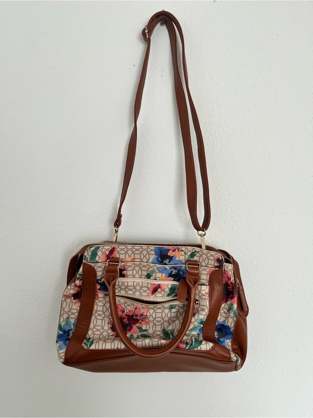 Brown Floral Satchel Shoulder Bag - Women